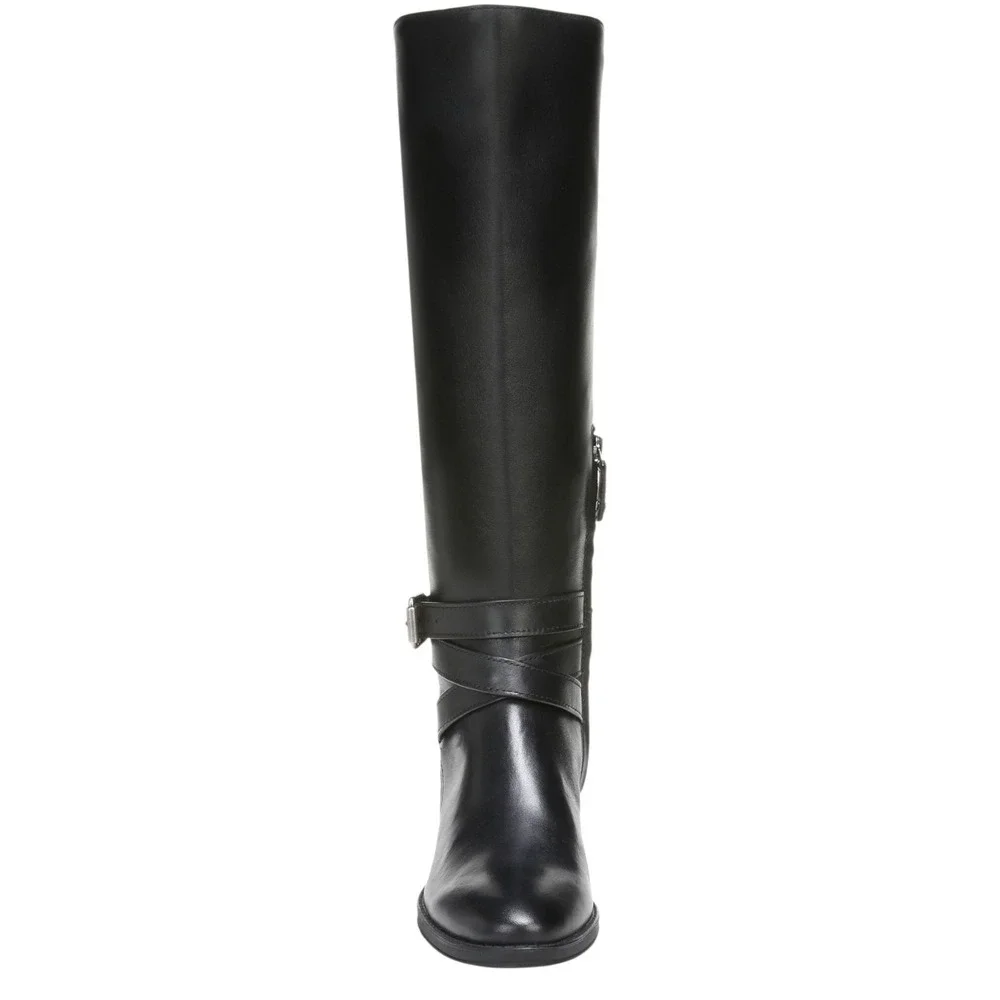 Sam Edelman Wide Calf Black Leather Buckle Tall Boots Women US 9.5 Riding Boots